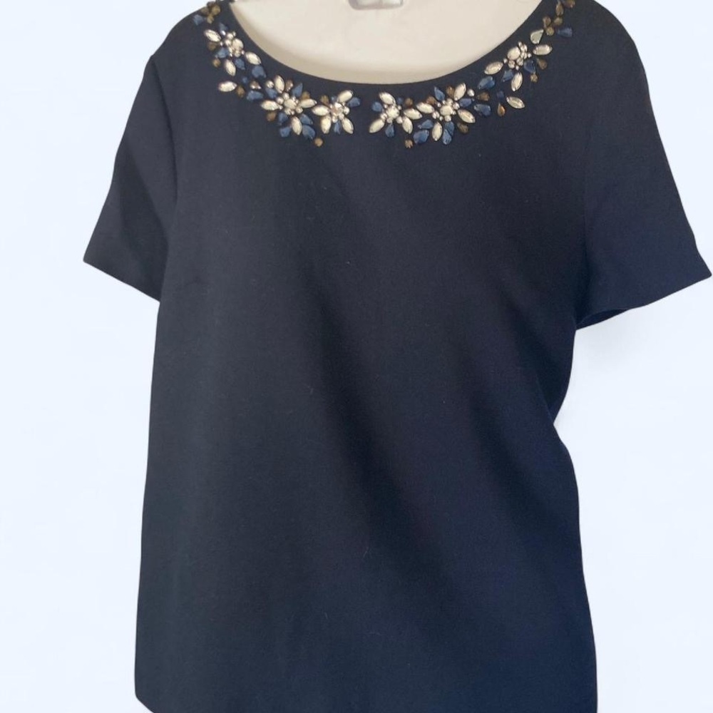 J Crew Blue navy blue short sleeve beaded blouse 10
